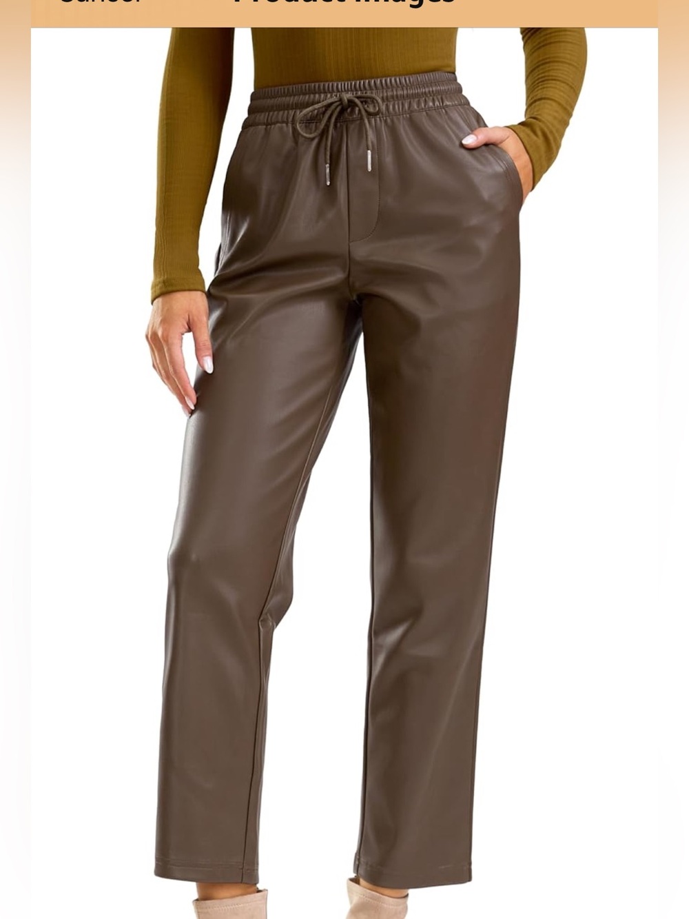 Faux Leather Straight-Leg Pants in Dark Brown